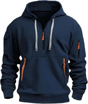 Men's Zip Hoodie Long Sleeved Loose Jogging Sport Sweatshirt Fall Casual Gym Athletic Cargo Warm Winter Pullover