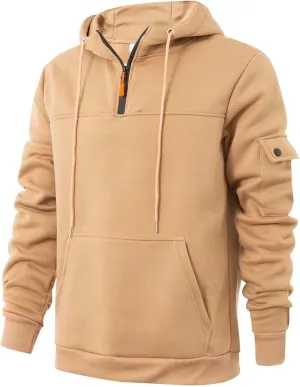 Men's Zip Hoodie Long Sleeved Loose Jogging Sport Sweatshirt Fall Casual Gym Athletic Cargo Warm Winter Pullover
