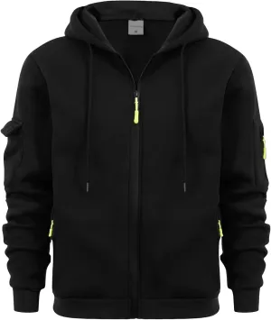 Men's Zip Hoodie Long Sleeved Loose Jogging Sport Sweatshirt Fall Casual Gym Athletic Cargo Warm Winter Pullover