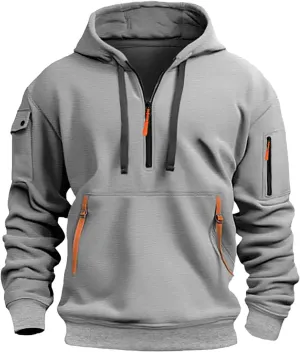 Men's Zip Hoodie Long Sleeved Loose Jogging Sport Sweatshirt Fall Casual Gym Athletic Cargo Warm Winter Pullover