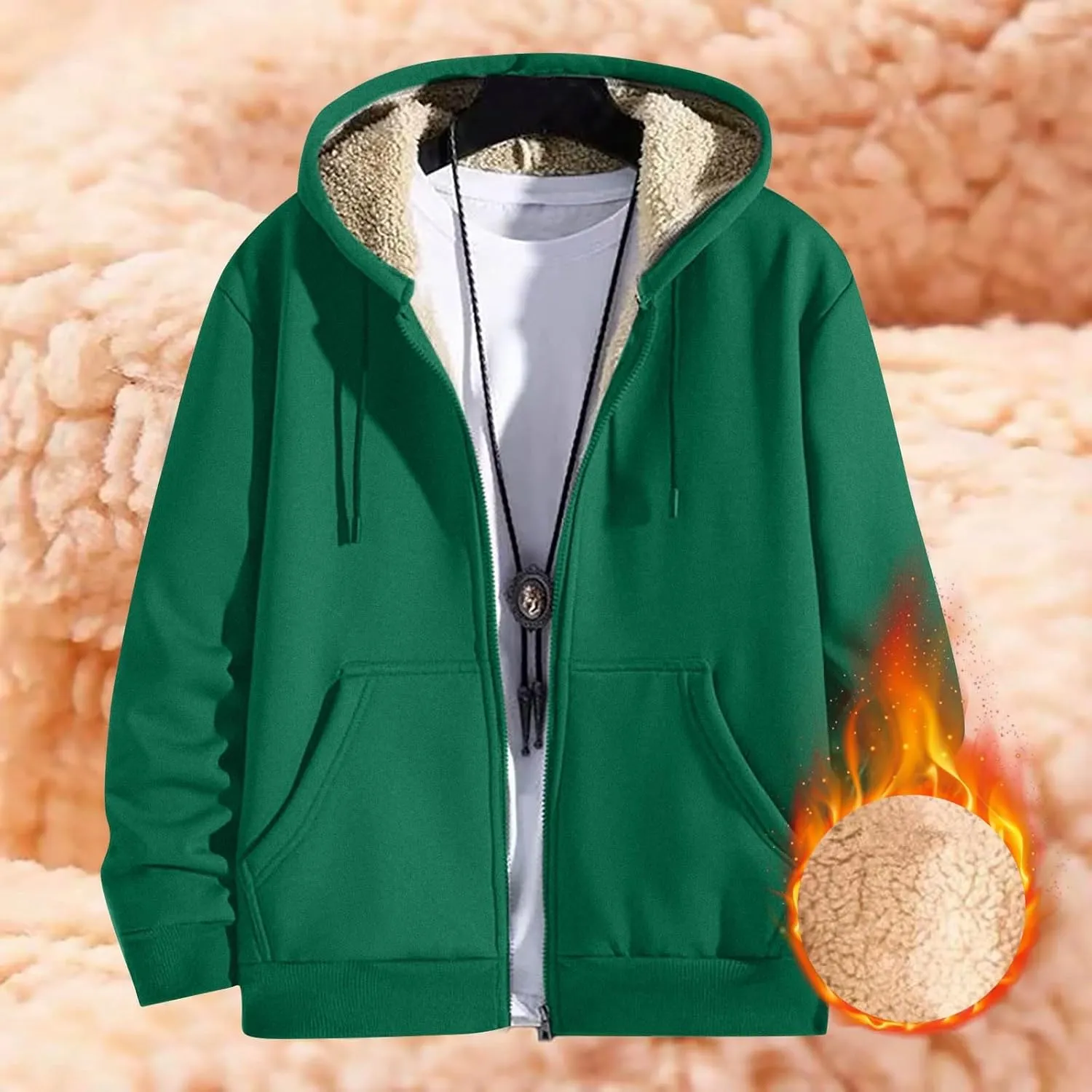 Mens Zip Up Hoodie Loose Fit Plus Size Fleece Lined Hooded Sweatshirt Comfy Warm Work Sherpa Jacket with Pockets