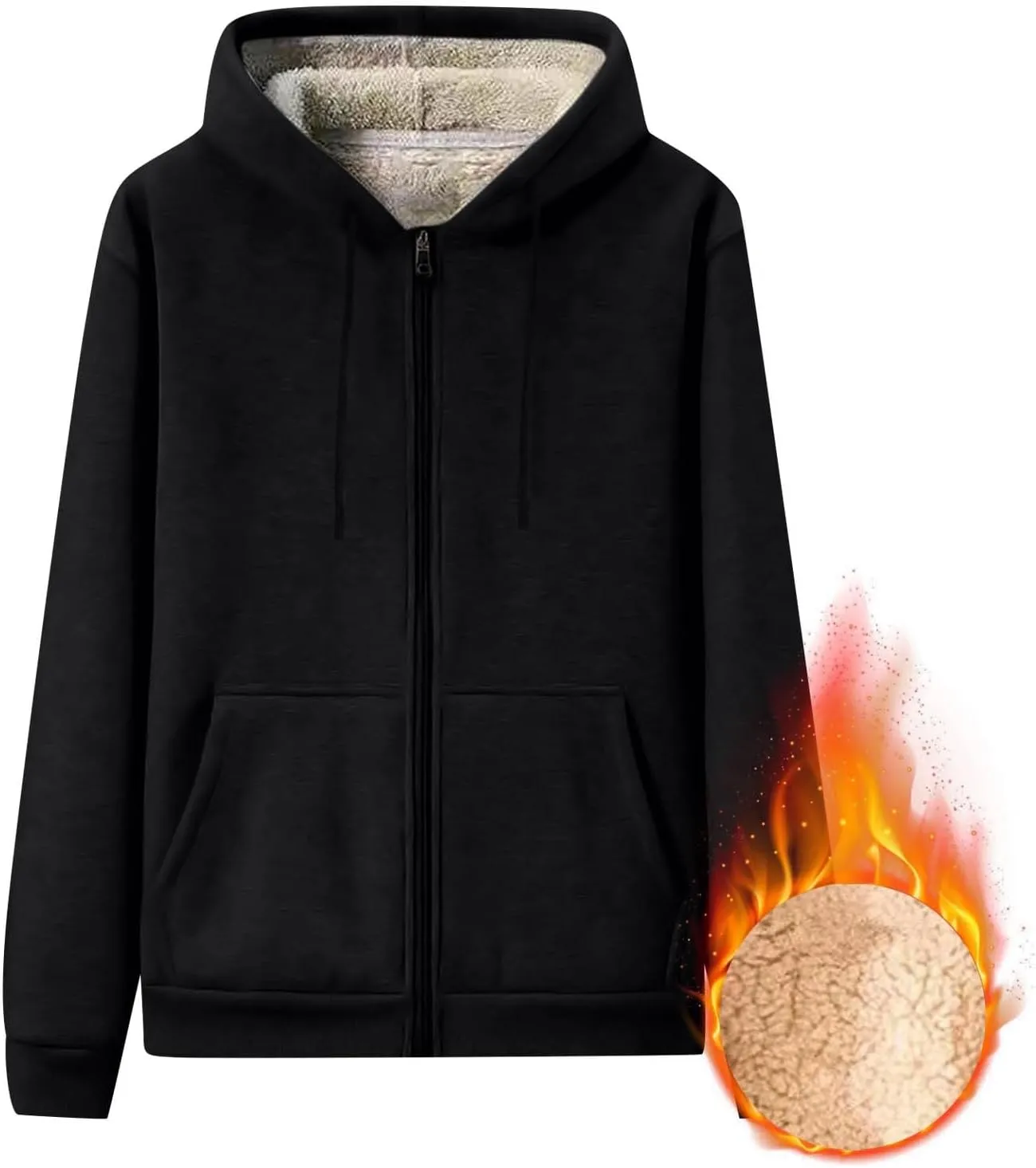 Mens Zip Up Hoodie Loose Fit Plus Size Fleece Lined Hooded Sweatshirt Comfy Warm Work Sherpa Jacket with Pockets