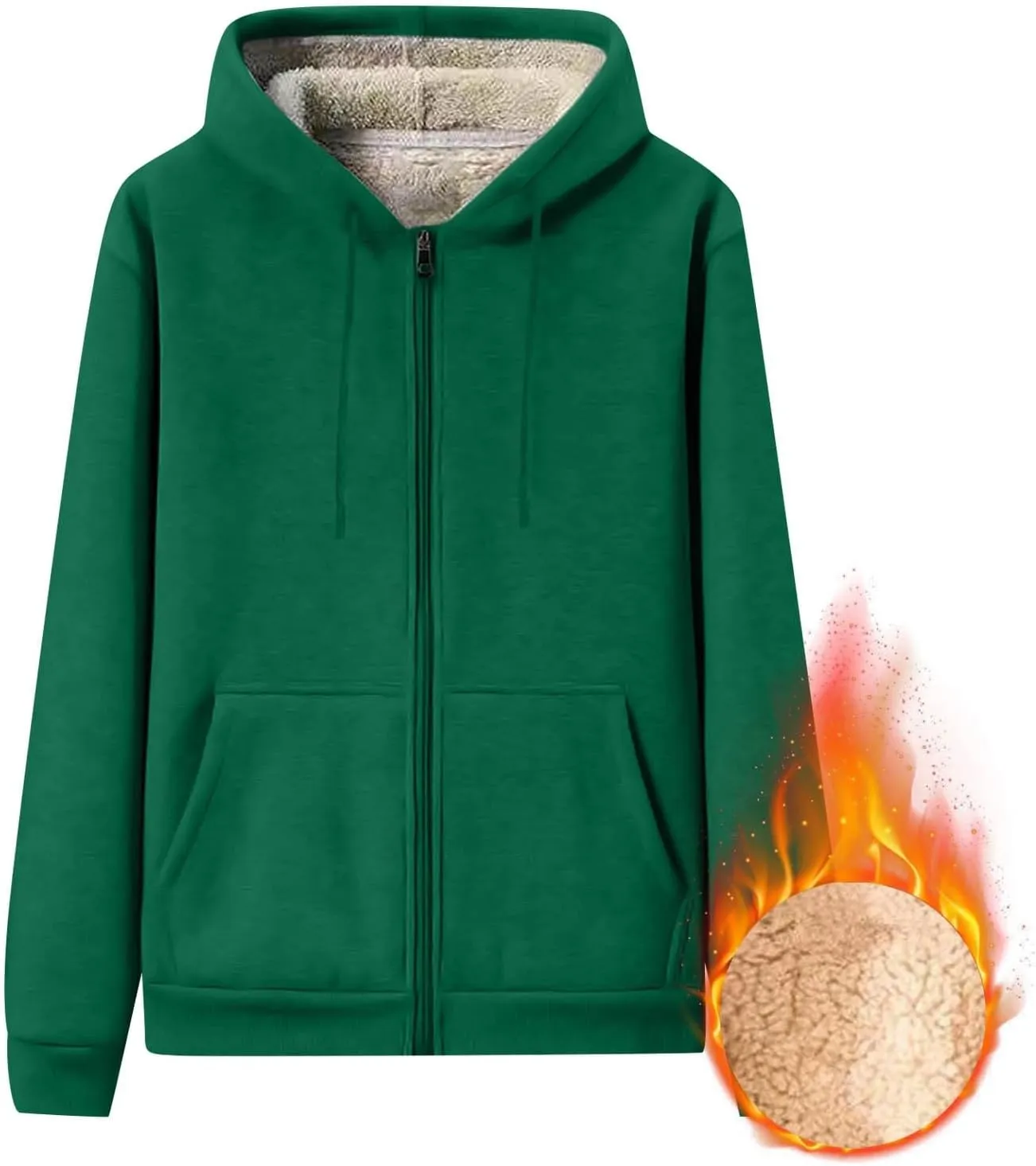 Mens Zip Up Hoodie Loose Fit Plus Size Fleece Lined Hooded Sweatshirt Comfy Warm Work Sherpa Jacket with Pockets