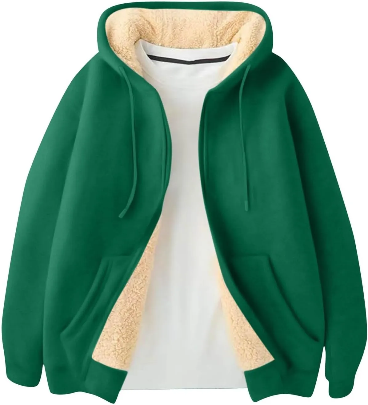Mens Zip Up Hoodie Loose Fit Plus Size Fleece Lined Hooded Sweatshirt Comfy Warm Work Sherpa Jacket with Pockets