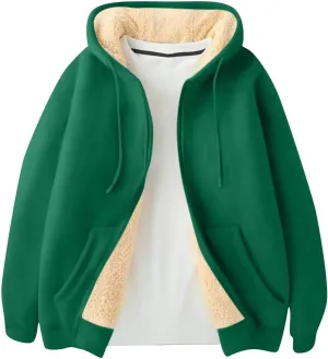Mens Zip Up Hoodie Loose Fit Plus Size Fleece Lined Hooded Sweatshirt Comfy Warm Work Sherpa Jacket with Pockets