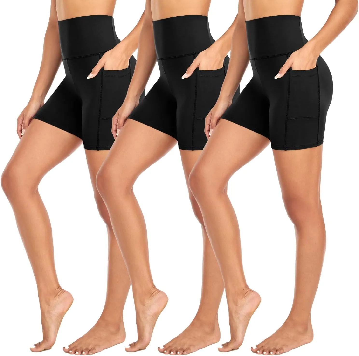MOREFEEL 3 Pack High Waisted Biker Shorts for Women with Pockets  5" Buttery Soft Workout Yoga Athletic Shorts