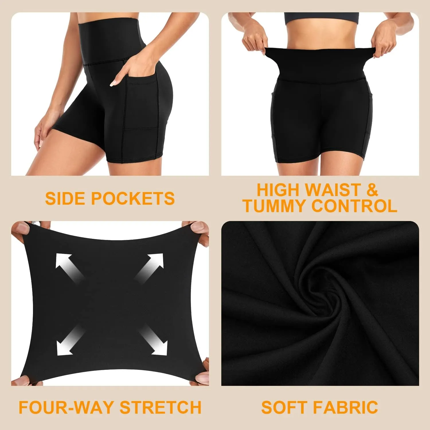 MOREFEEL 3 Pack High Waisted Biker Shorts for Women with Pockets  5" Buttery Soft Workout Yoga Athletic Shorts