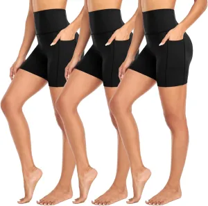 MOREFEEL 3 Pack High Waisted Biker Shorts for Women with Pockets  5" Buttery Soft Workout Yoga Athletic Shorts