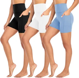 MOREFEEL 3 Pack High Waisted Biker Shorts for Women with Pockets  5" Buttery Soft Workout Yoga Athletic Shorts