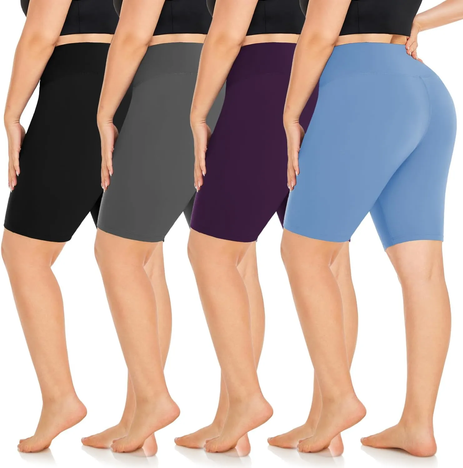 MOREFEEL 4 Pack Plus Size Biker Shorts for Women XL-4XL  8" High Waisted Non-See Through Workout Super Soft Yoga Shorts