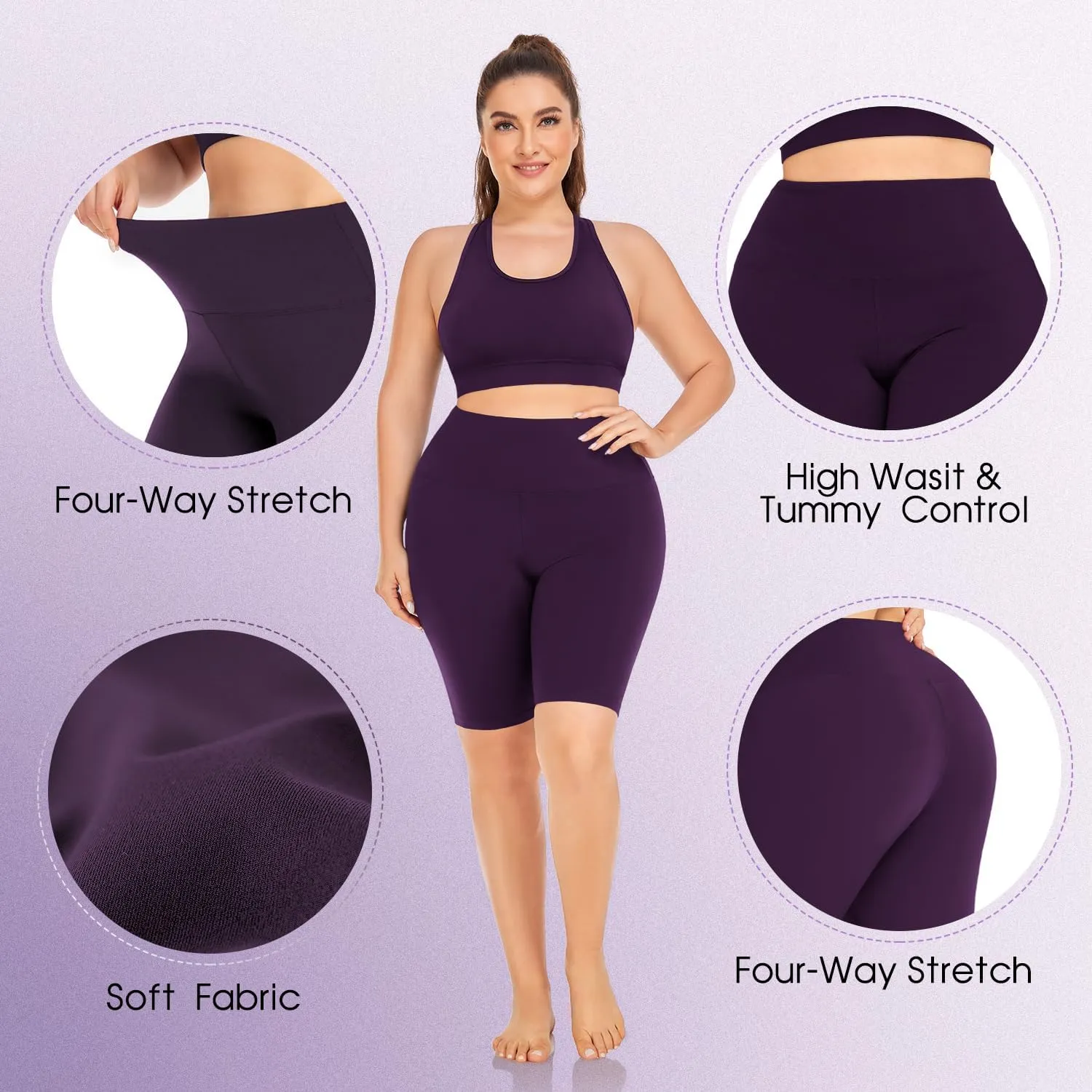 MOREFEEL 4 Pack Plus Size Biker Shorts for Women XL-4XL  8" High Waisted Non-See Through Workout Super Soft Yoga Shorts