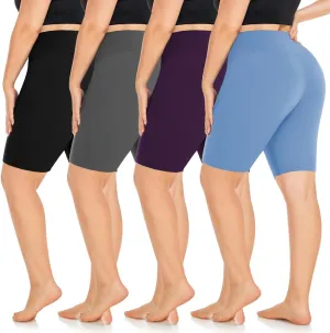 MOREFEEL 4 Pack Plus Size Biker Shorts for Women XL-4XL  8" High Waisted Non-See Through Workout Super Soft Yoga Shorts