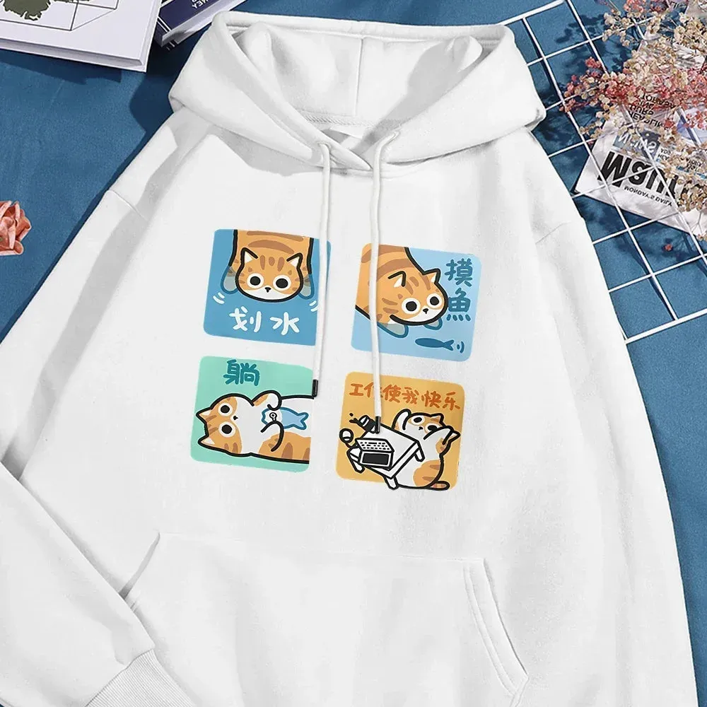 Not Wanting To Work Seriously Women Hoodies Warm Vintage Clothes Loose Casual Hoodie Fleece Crewneck Women's Sweatshirts Tops