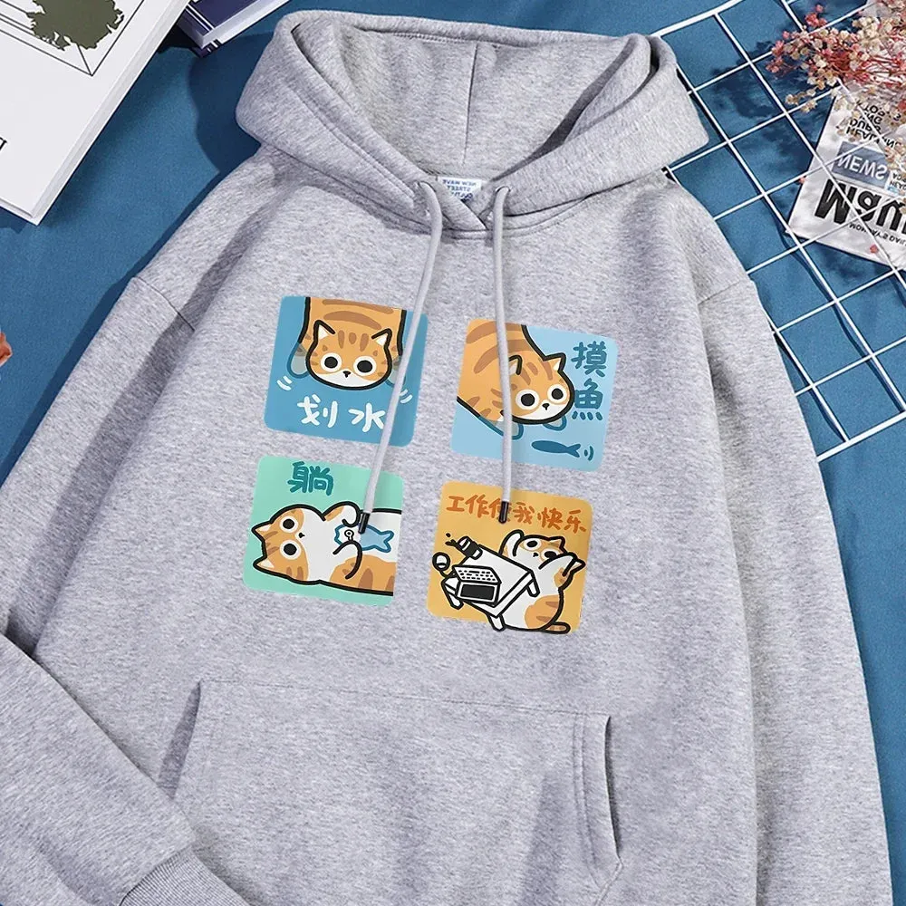 Not Wanting To Work Seriously Women Hoodies Warm Vintage Clothes Loose Casual Hoodie Fleece Crewneck Women's Sweatshirts Tops