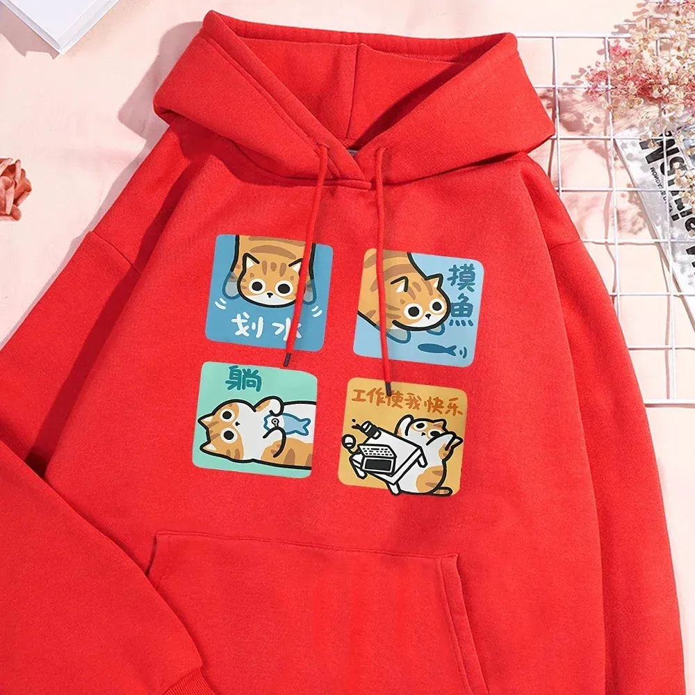 Not Wanting To Work Seriously Women Hoodies Warm Vintage Clothes Loose Casual Hoodie Fleece Crewneck Women's Sweatshirts Tops