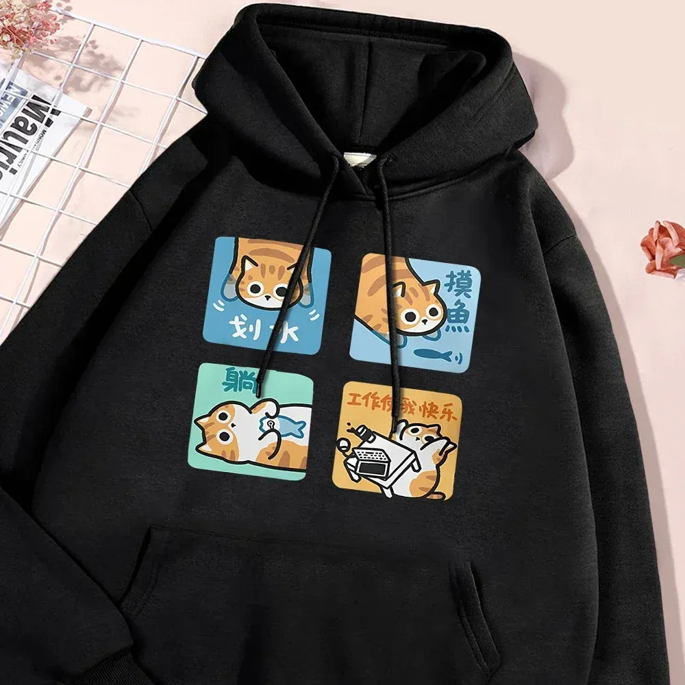 Not Wanting To Work Seriously Women Hoodies Warm Vintage Clothes Loose Casual Hoodie Fleece Crewneck Women's Sweatshirts Tops