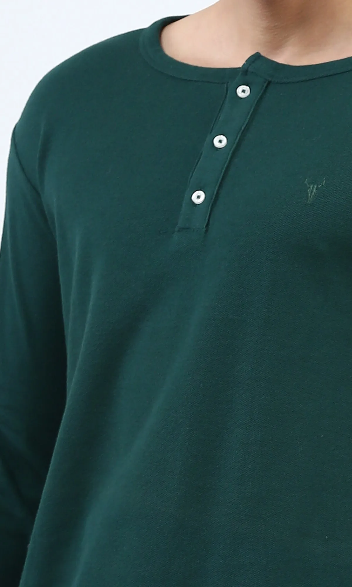 o200709 - Solid Henley Shirt With Buttoned Neck - Dark Green
