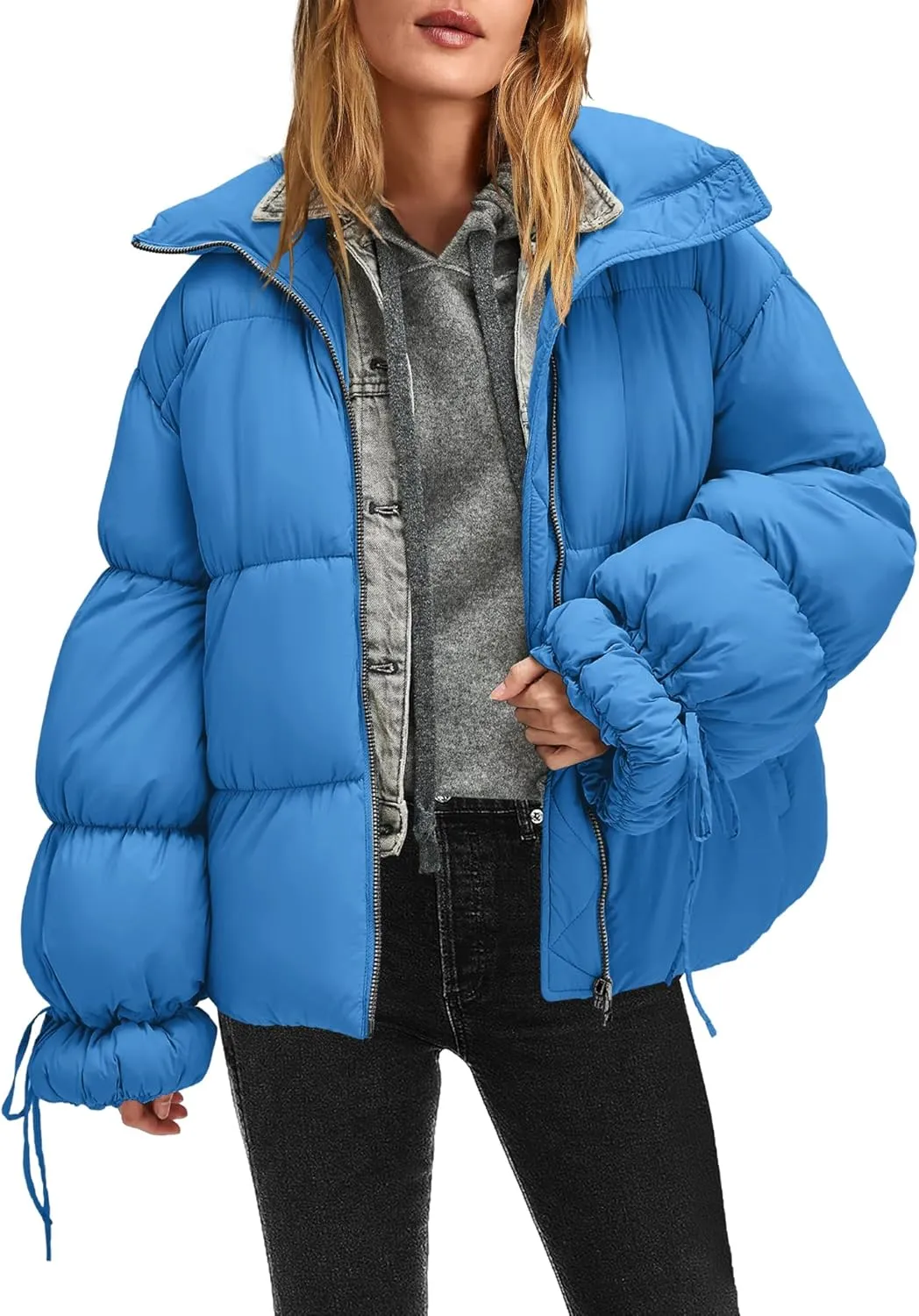 Panadila Womens Oversized Puffer Jacket Warm Winter Cozy Coats Casual Baggy Full Zip Up Puffer Coat with Pockets