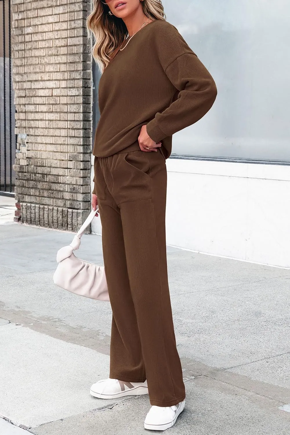 PRETTYGARDEN Women's 2 Piece Outfits 2024 Winter Fashion Tracksuits Long Sleeve Pullover Tops Straight Leg Pants Lounge Sets