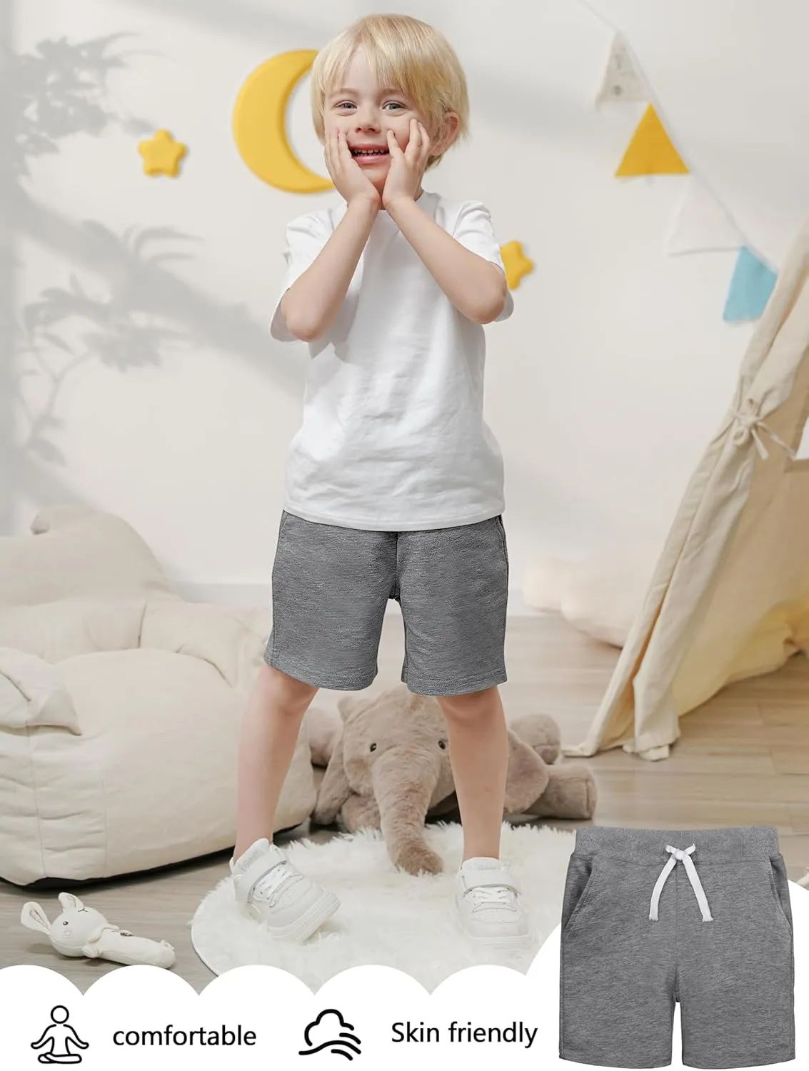Resinta 4 Pack Toddler Boy Shorts Baby Boy Cotton Shorts Soft Casual Elastic Waist with Drawstring Boys Clothes for Summer