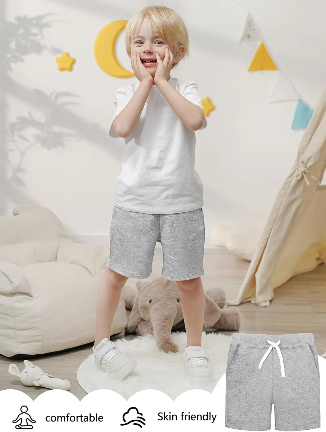 Resinta 4 Pack Toddler Boy Shorts Baby Boy Cotton Shorts Soft Casual Elastic Waist with Drawstring Boys Clothes for Summer