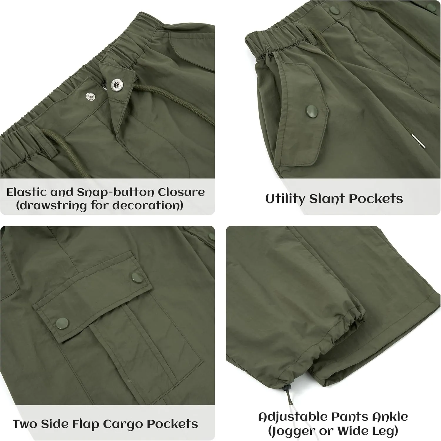 Rolanko Parachute Pants for Girls Y2K Cargo Trousers with Pockets Harajuku Jogger Pants Kids 4-14 Years