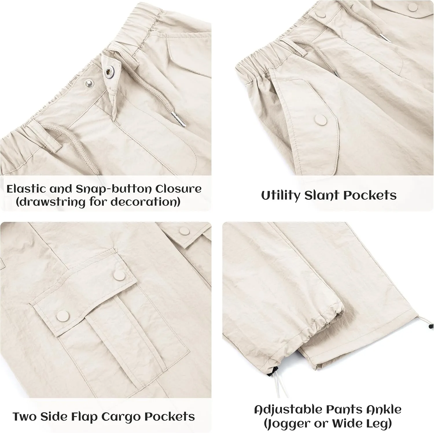 Rolanko Parachute Pants for Girls Y2K Cargo Trousers with Pockets Harajuku Jogger Pants Kids 4-14 Years
