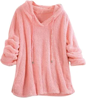 Sherpa Hoodies for Women Oversized Long Sleeve Fuzzy Fleece Sweatshirt Winter Warm Pullover Sweater Pajama Tops