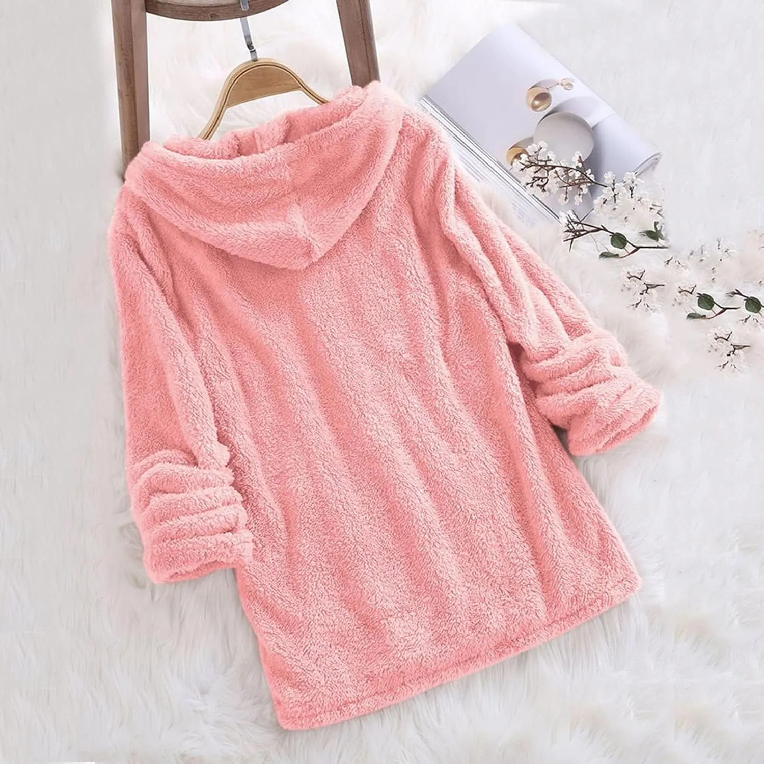 Sherpa Hoodies for Women Oversized Long Sleeve Fuzzy Fleece Sweatshirt Winter Warm Pullover Sweater Pajama Tops