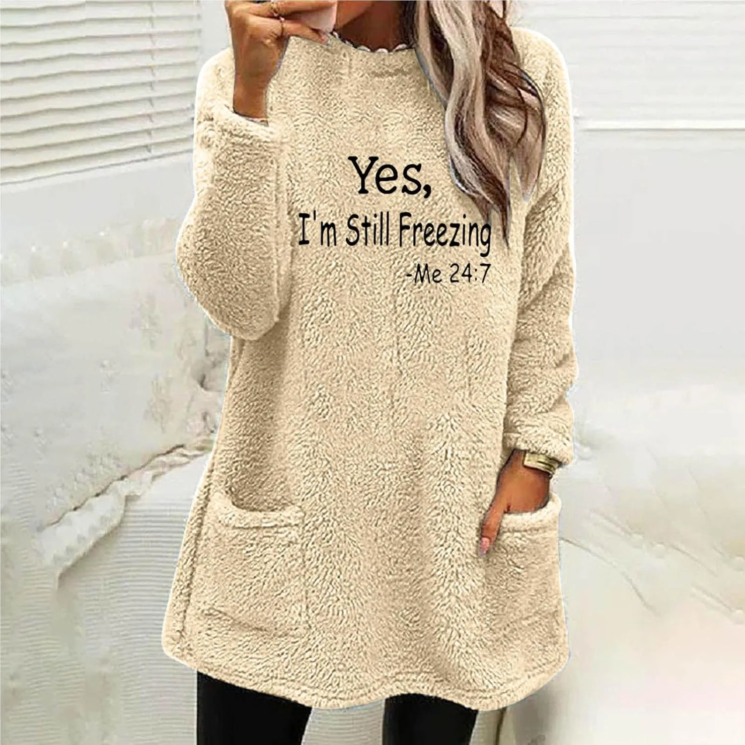 Sherpa Sweatshirts For Women Trendy 2024 Warm Fall Winter Fuzzy Fleece Pullover Tops Cute Sweater Loungewear