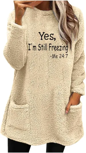 Sherpa Sweatshirts For Women Trendy 2024 Warm Fall Winter Fuzzy Fleece Pullover Tops Cute Sweater Loungewear