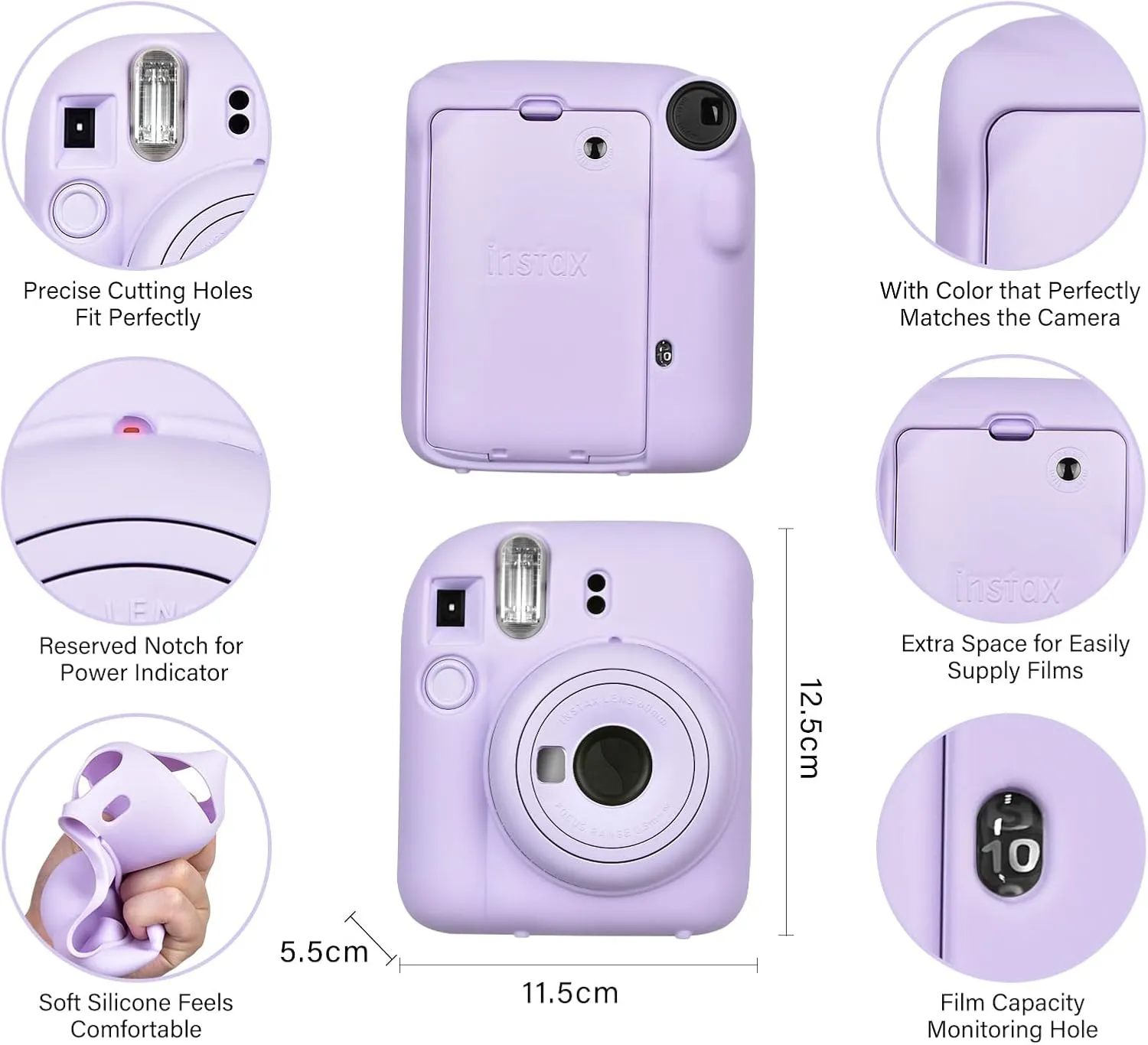 Silicone Case Compatible with Fujifilm Instax Mini 12 Instant Camera, Instax Mini 12 Silicone Case for Add More Comfortable Grip - lilac Purple