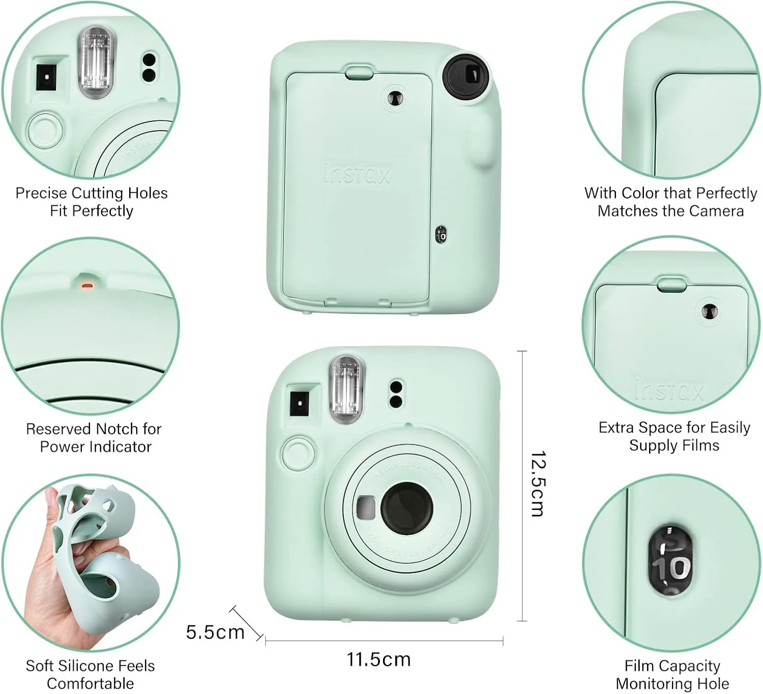 Silicone Case Compatible with Fujifilm Instax Mini 12 Instant Camera, Instax Mini 12 Silicone Case for Add More Comfortable Grip - Mint Green
