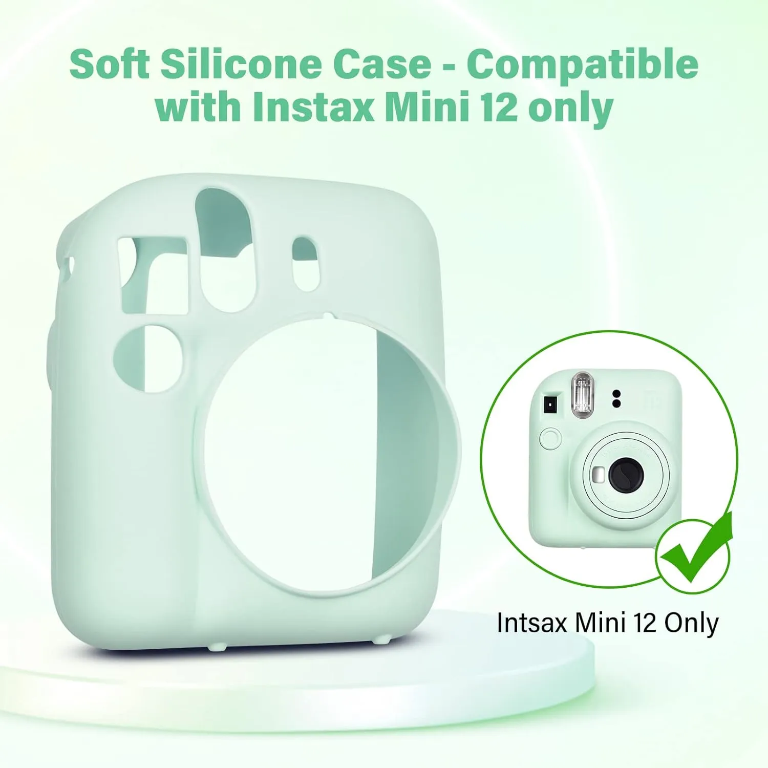 Silicone Case Compatible with Fujifilm Instax Mini 12 Instant Camera, Instax Mini 12 Silicone Case for Add More Comfortable Grip - Mint Green