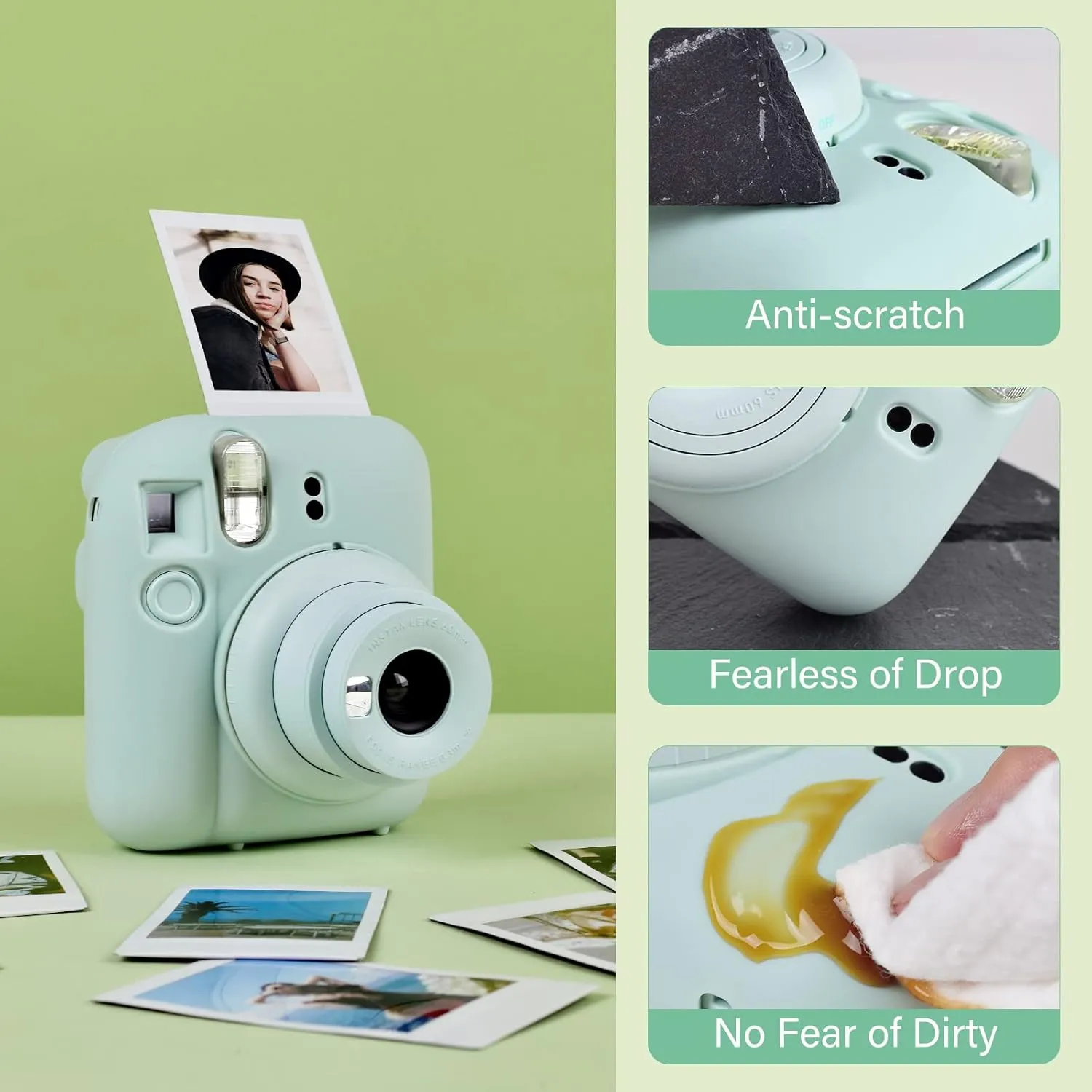 Silicone Case Compatible with Fujifilm Instax Mini 12 Instant Camera, Instax Mini 12 Silicone Case for Add More Comfortable Grip - Mint Green