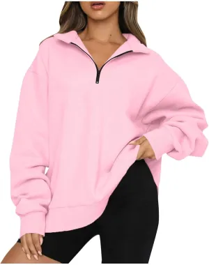 slqdgmryz Womens Quarter Zip Pullover Fleece Preppy Oversized Sweatshirt Drop Shoulder Half Zip Plain Cute Sweatshirts