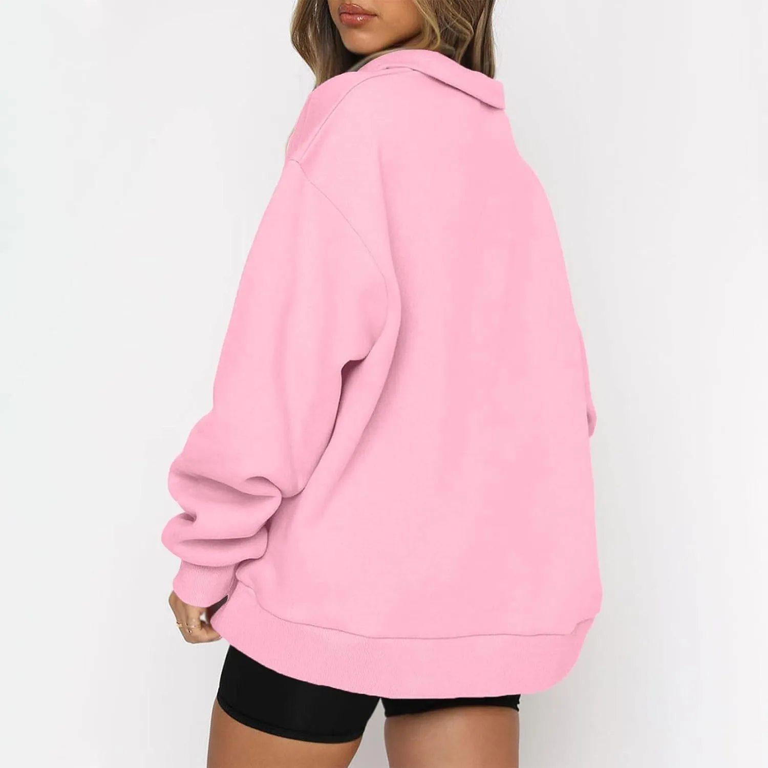 slqdgmryz Womens Quarter Zip Pullover Fleece Preppy Oversized Sweatshirt Drop Shoulder Half Zip Plain Cute Sweatshirts