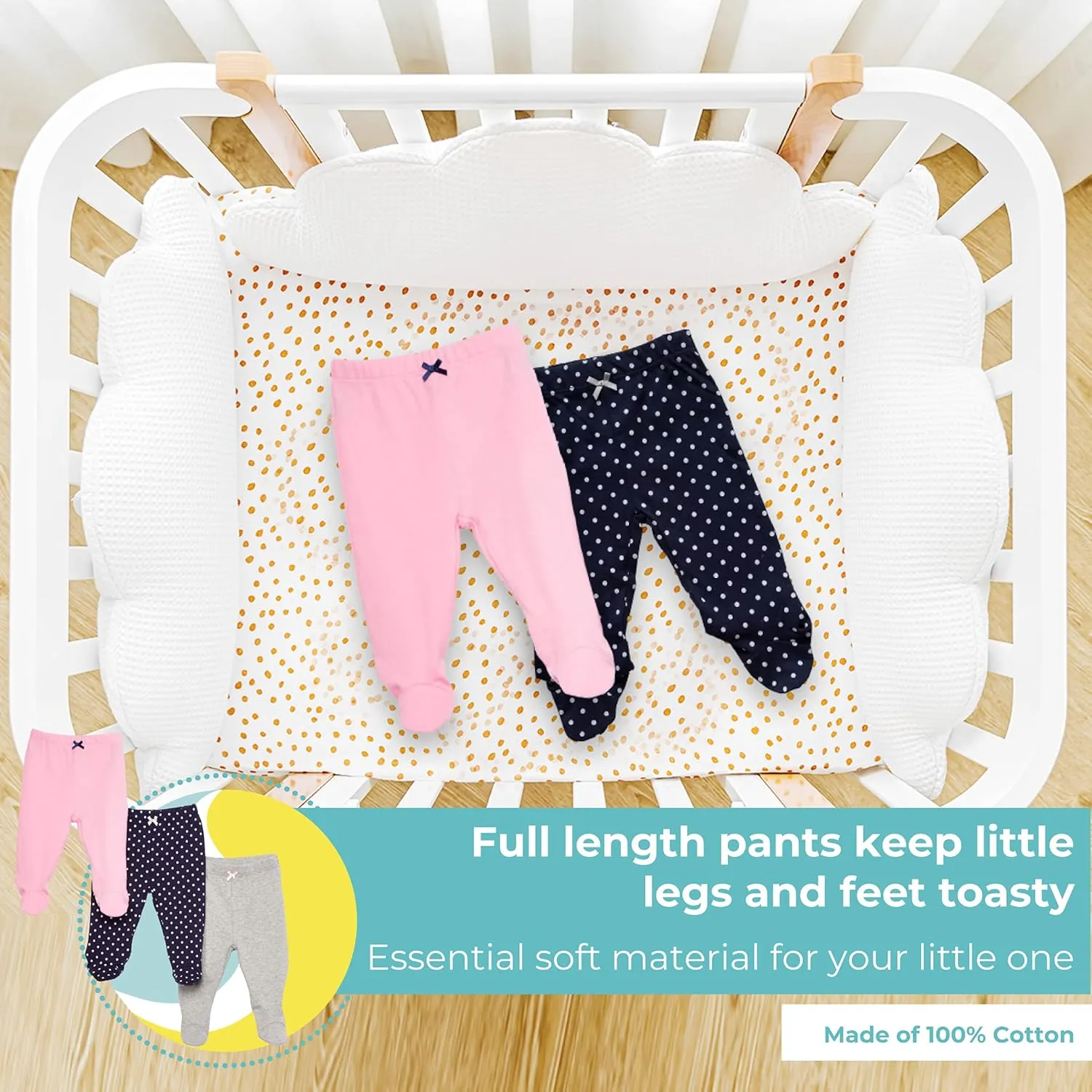 Spasilk Baby Girls 3 Pack Cotton Pull on Footed Pants