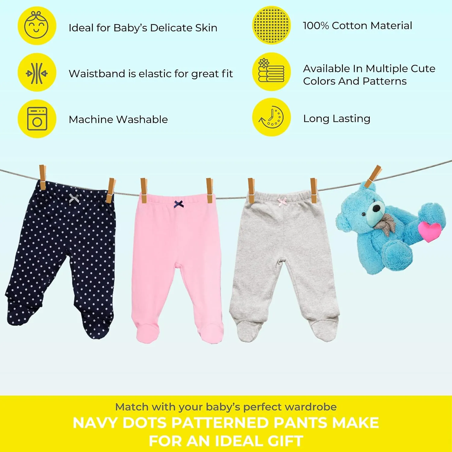 Spasilk Baby Girls 3 Pack Cotton Pull on Footed Pants