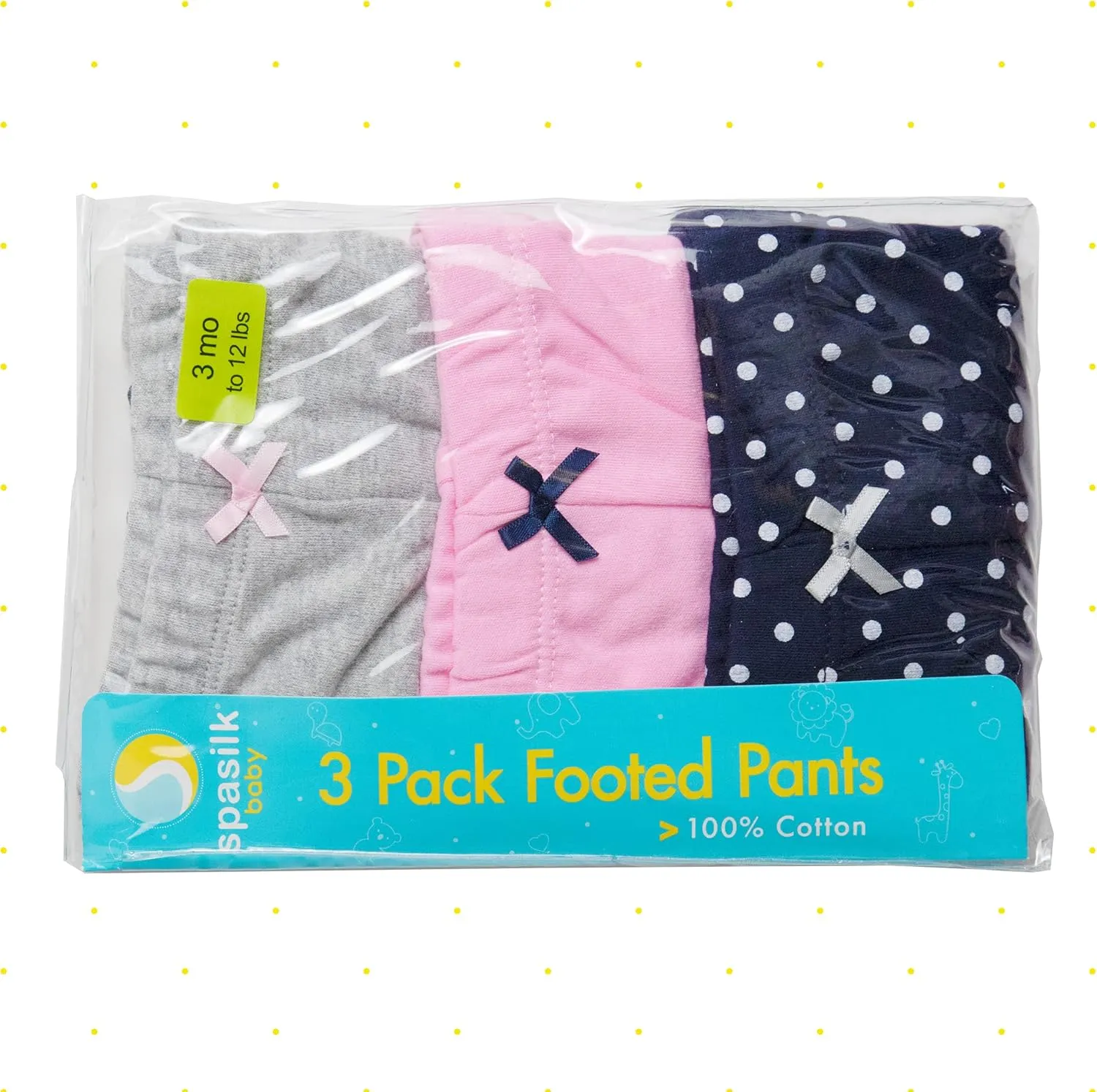 Spasilk Baby Girls 3 Pack Cotton Pull on Footed Pants