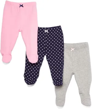 Spasilk Baby Girls 3 Pack Cotton Pull on Footed Pants