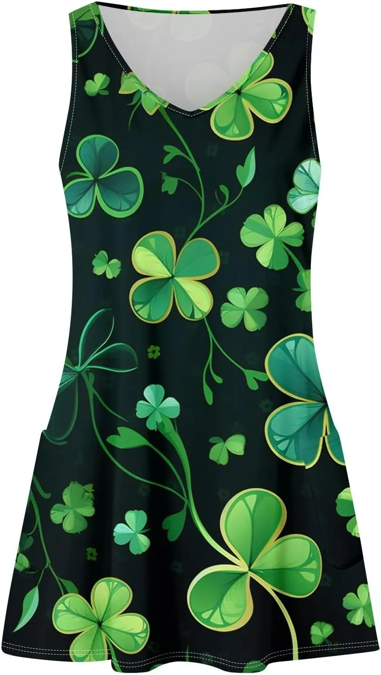 St. Patrick's Day A Line Sleeveless Dress Women Trendy Birthday Comfy Loose Scoop