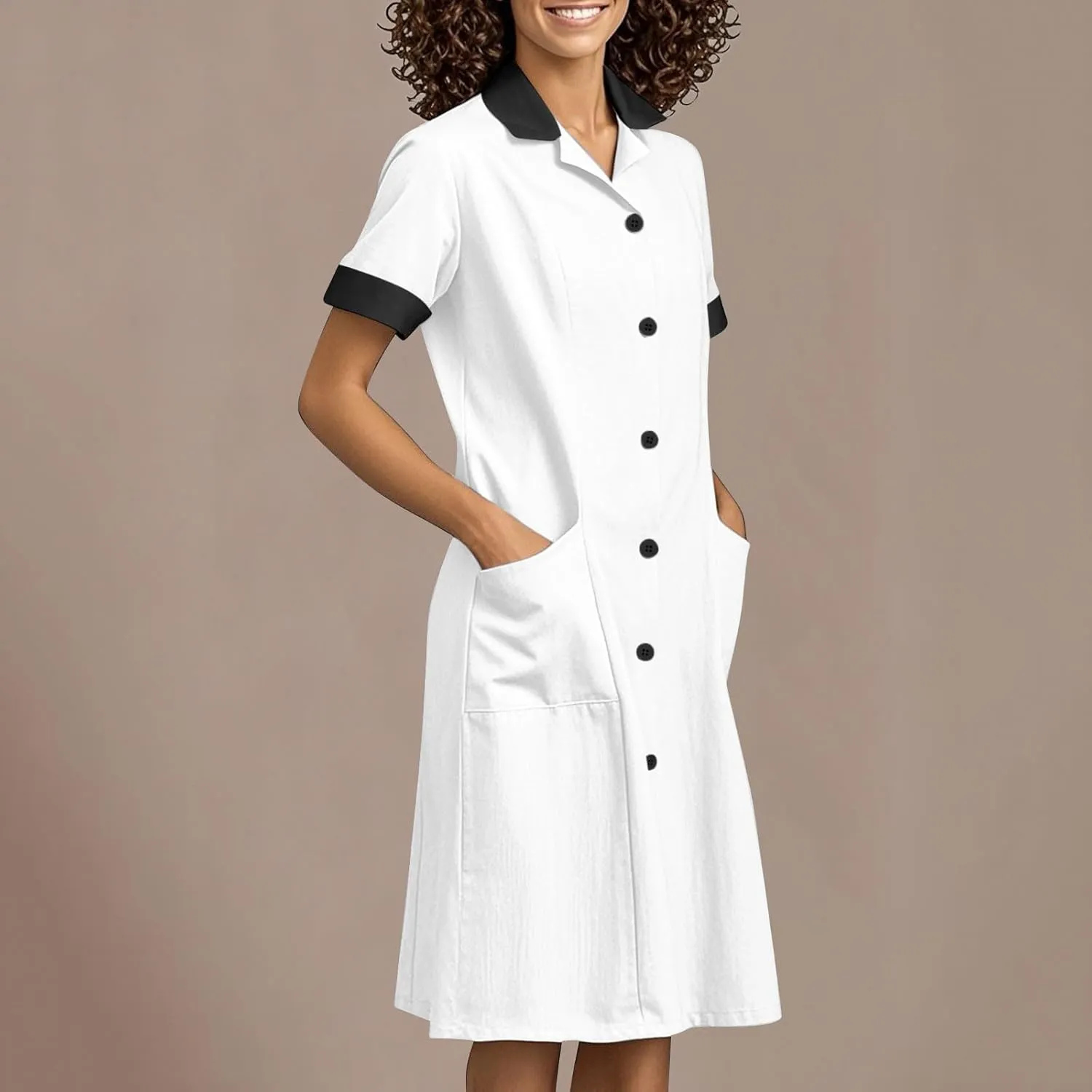 Summer Midi Dress for Women Short Sleeve Button Down Dress Lightweight Trendy Dress Collared Summer Dresses