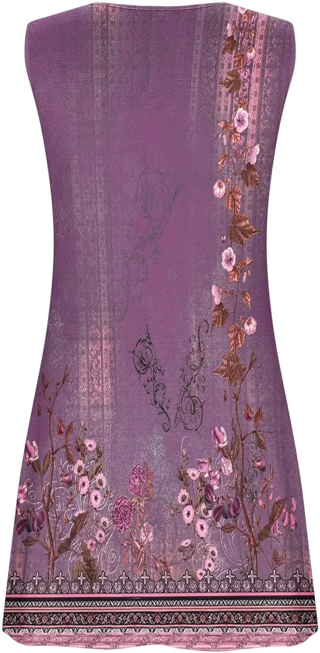 Sundresses for Women Casual Sleeveless Floral Retro Short Dresses A-Line Beach Summer Dress Trendy 2025 Vacation