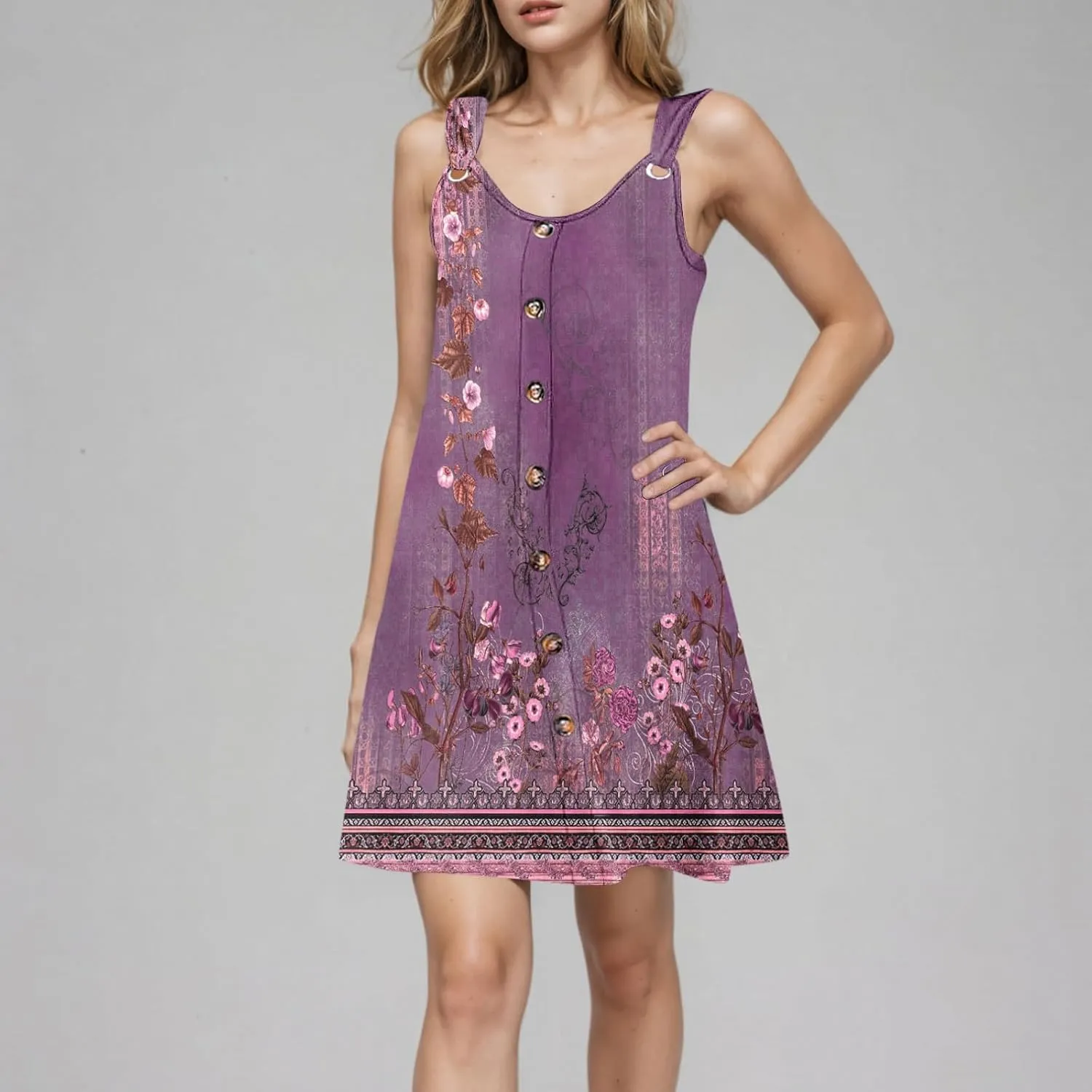 Sundresses for Women Casual Sleeveless Floral Retro Short Dresses A-Line Beach Summer Dress Trendy 2025 Vacation