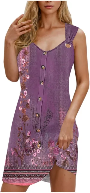 Sundresses for Women Casual Sleeveless Floral Retro Short Dresses A-Line Beach Summer Dress Trendy 2025 Vacation