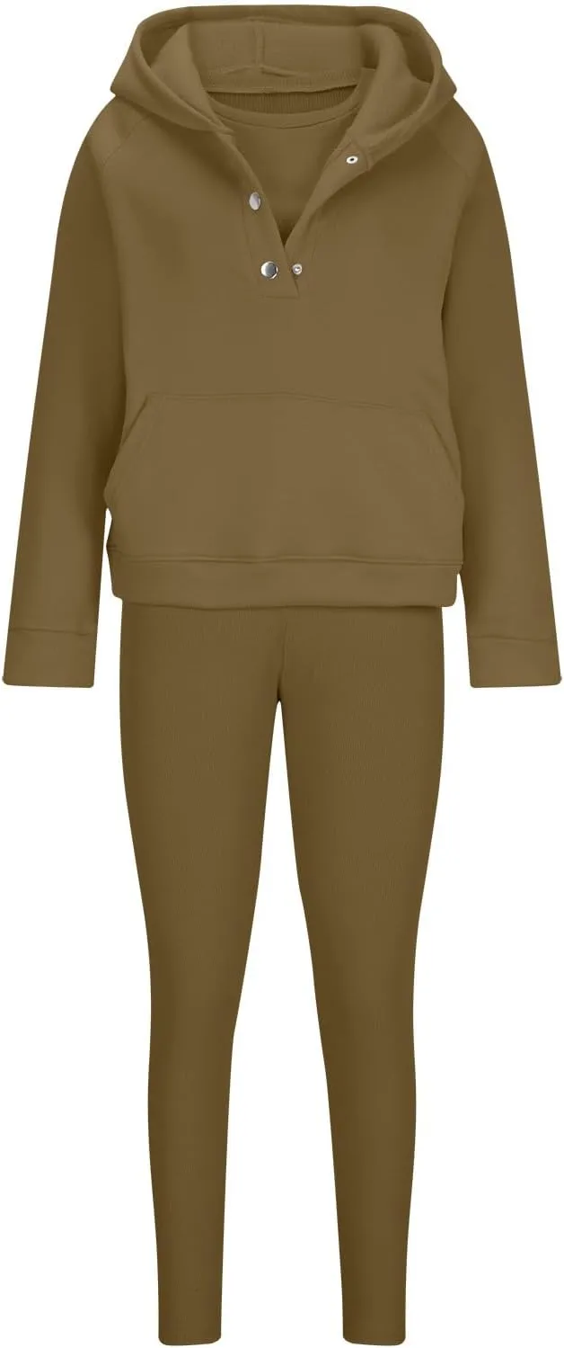 Sweatsuit Set for Women 3 Piece Oversized Outfits Button Hoodie Tank Top Long Pants Matching Lounge Set with Pockets