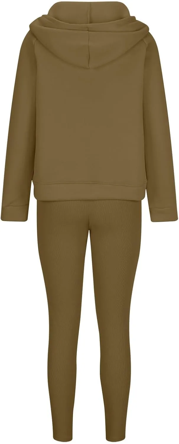 Sweatsuit Set for Women 3 Piece Oversized Outfits Button Hoodie Tank Top Long Pants Matching Lounge Set with Pockets
