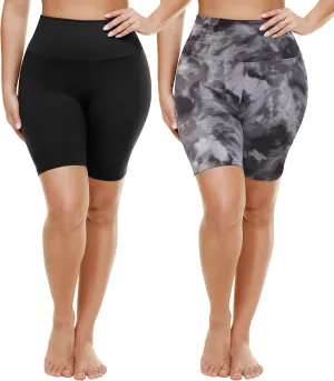 TNNZEET 2 Pack Plus Size Biker Shorts for Women - 8" Black High Waisted Tummy Control Spandex Workout Shorts (XL-4XL)