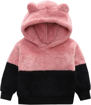 Toddler Boy Girl Sherpa Hoodies Warm Fleece Hooded Pullover Sweatshirt Long Sleeve Outwear Kids Fall Winter Outfit